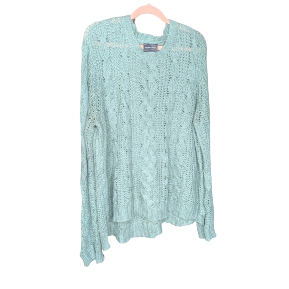 Wooden Ships Pointelle Knit Mohair/Acrylic/Wool Blend Sweater High Low Hem M/L - Picture 3 of 6